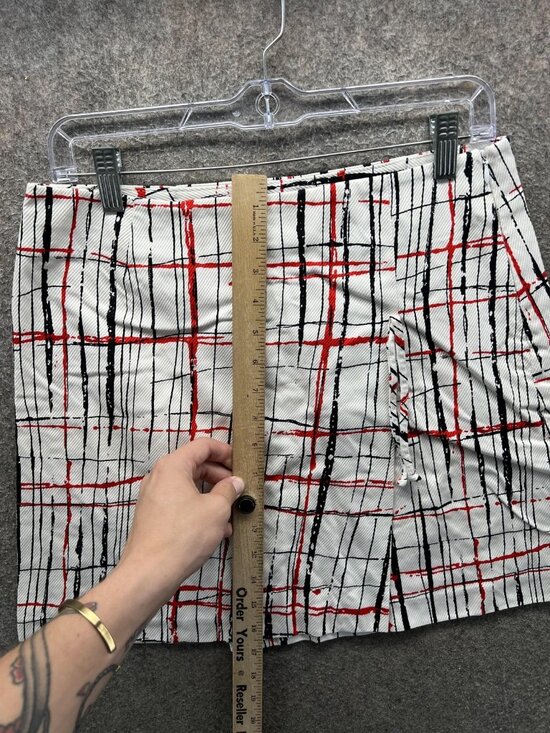 Trina Turk Skirt Womens 8 White Plaid Cotton Blend Twill Mini Pencil Pockets - Picture 3 of 8